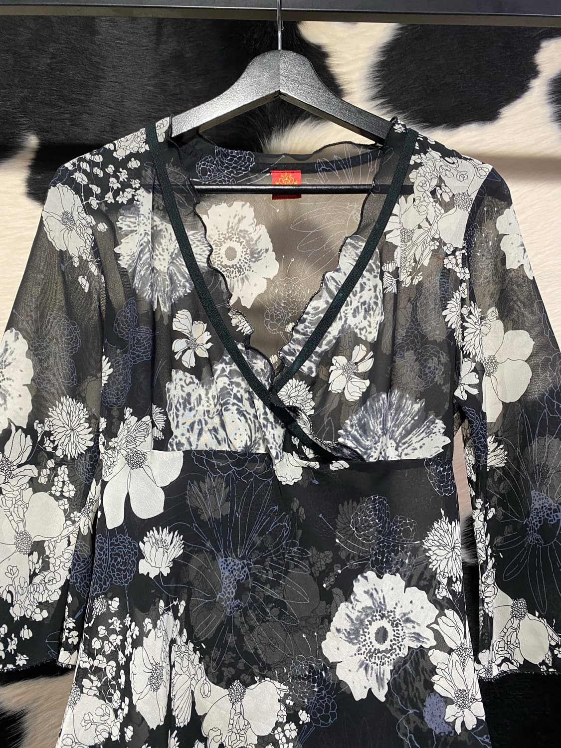 Japanese vtg 오리엔탈 무드 플라워 시스루 탑 상품이미지2