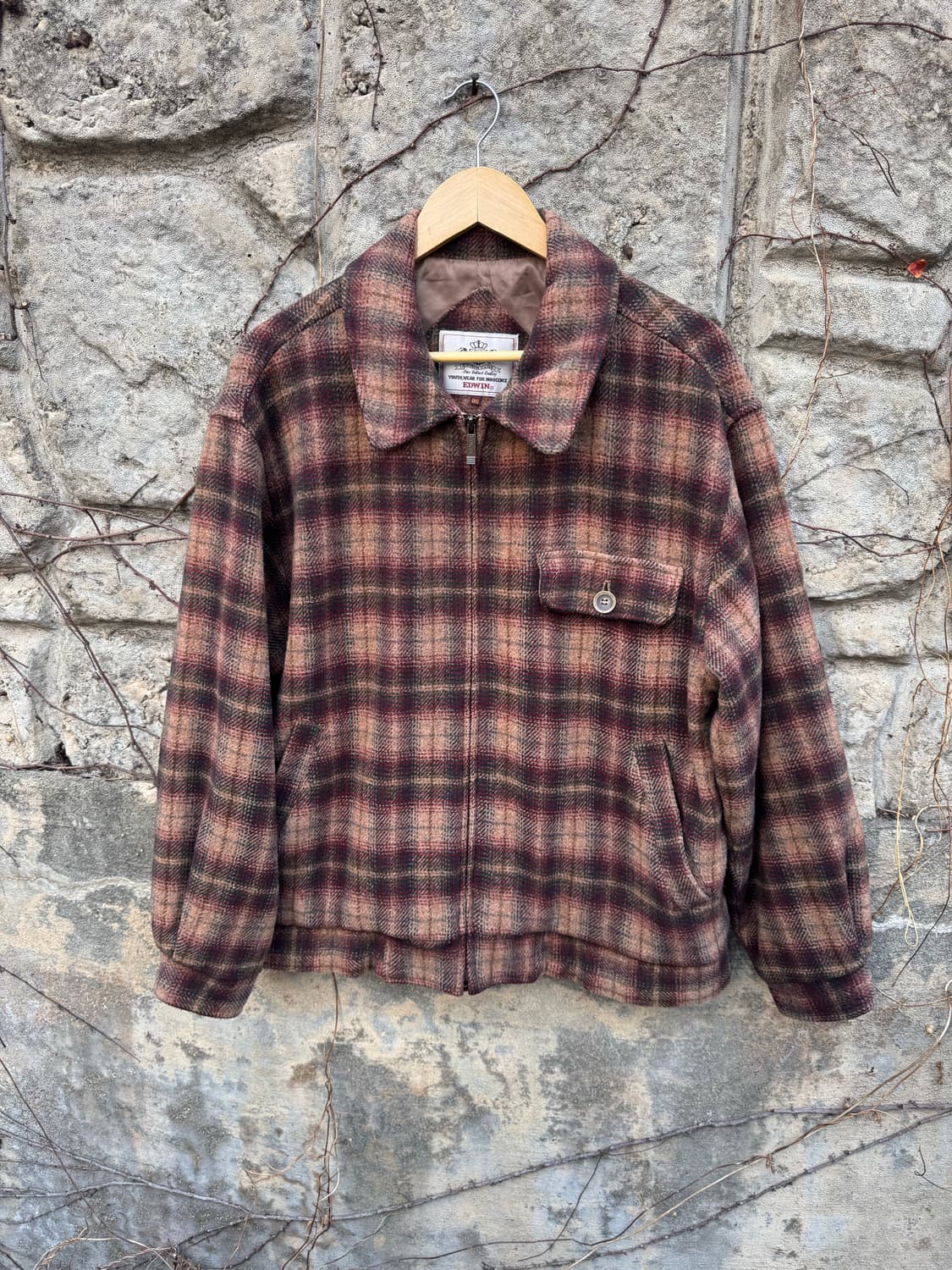 에드윈 빈티지 울 블루종 봄버 체크 자켓 상품이미지1