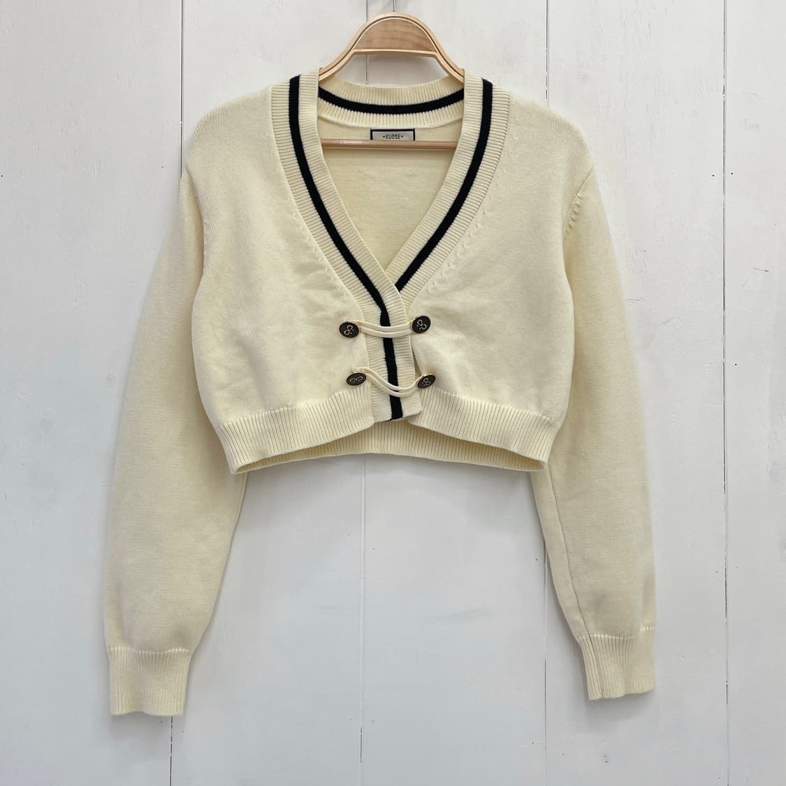 쿠오세(KUOSE) 리본 포인트 크롭 니트 가디건 상품이미지2