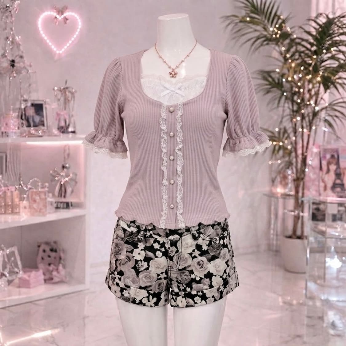 [생일기념2일간10%할인] 플라워 숏팬츠 로걀 히메 갸루 상품이미지2