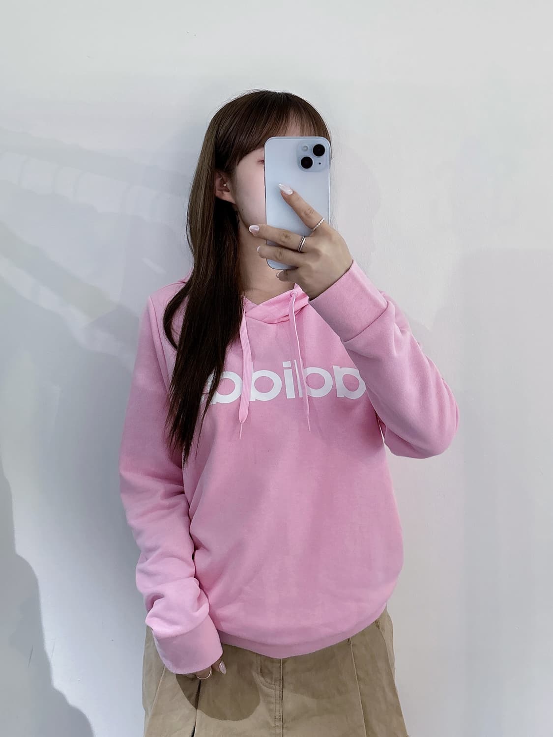 아디다스 스펠로고 베이비핑크 후드 상품이미지2