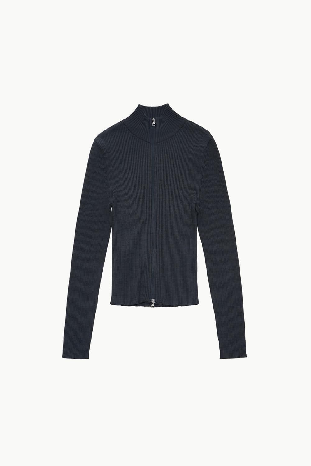 아모멘토Ribbed Mock Neck Cardigan-Dark Navy 상품이미지1