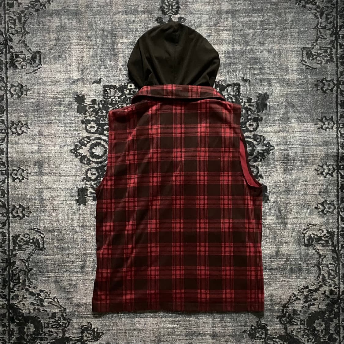 Red Check Punk Hoodie Vest 상품이미지2