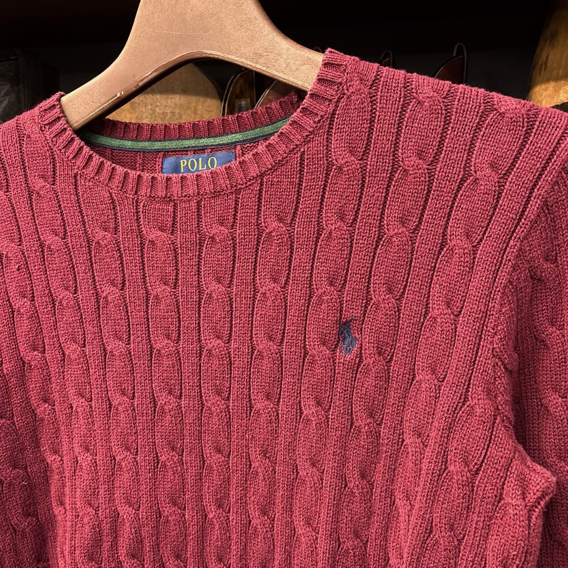 신형라벨 폴로 랄프로렌 크루넥 케이블 코튼니트 스웨터 버건디 N993 상품이미지6