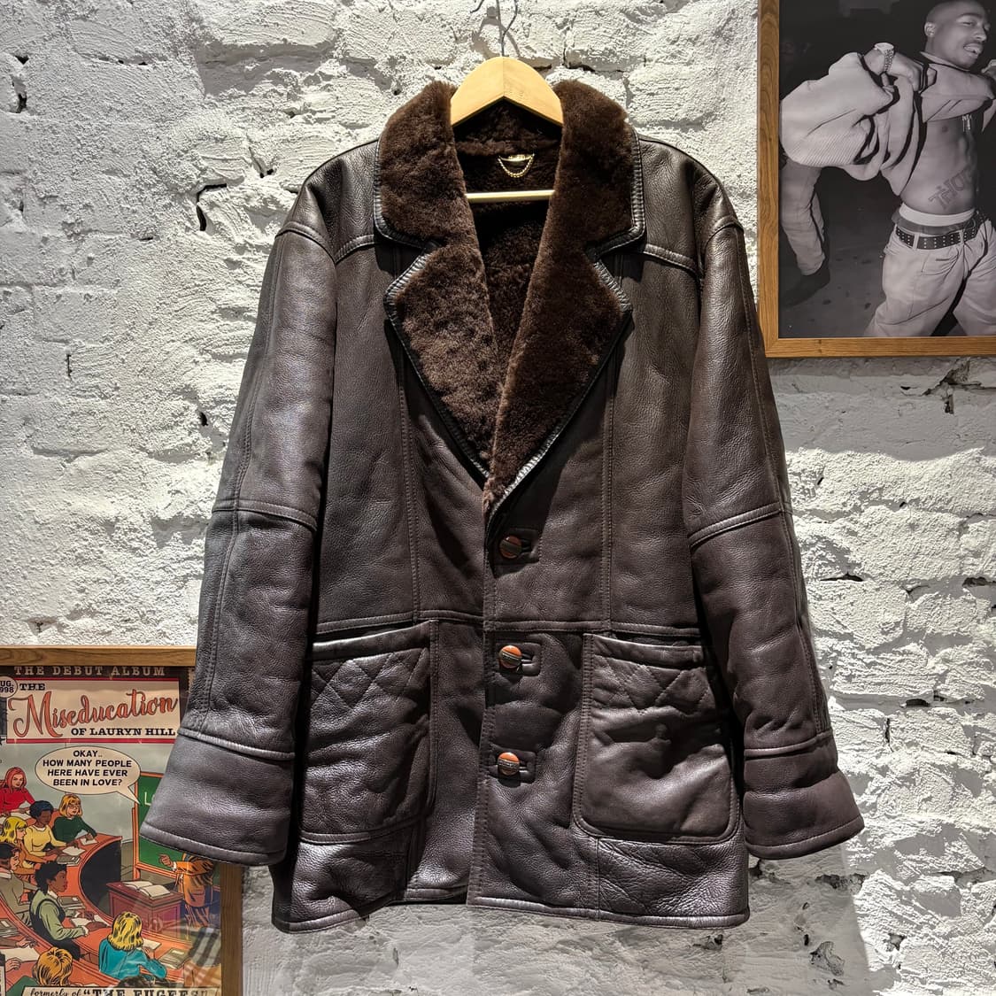 빈티지 양가죽,양털 100% 천연가죽 롱 무스탕 상품이미지1