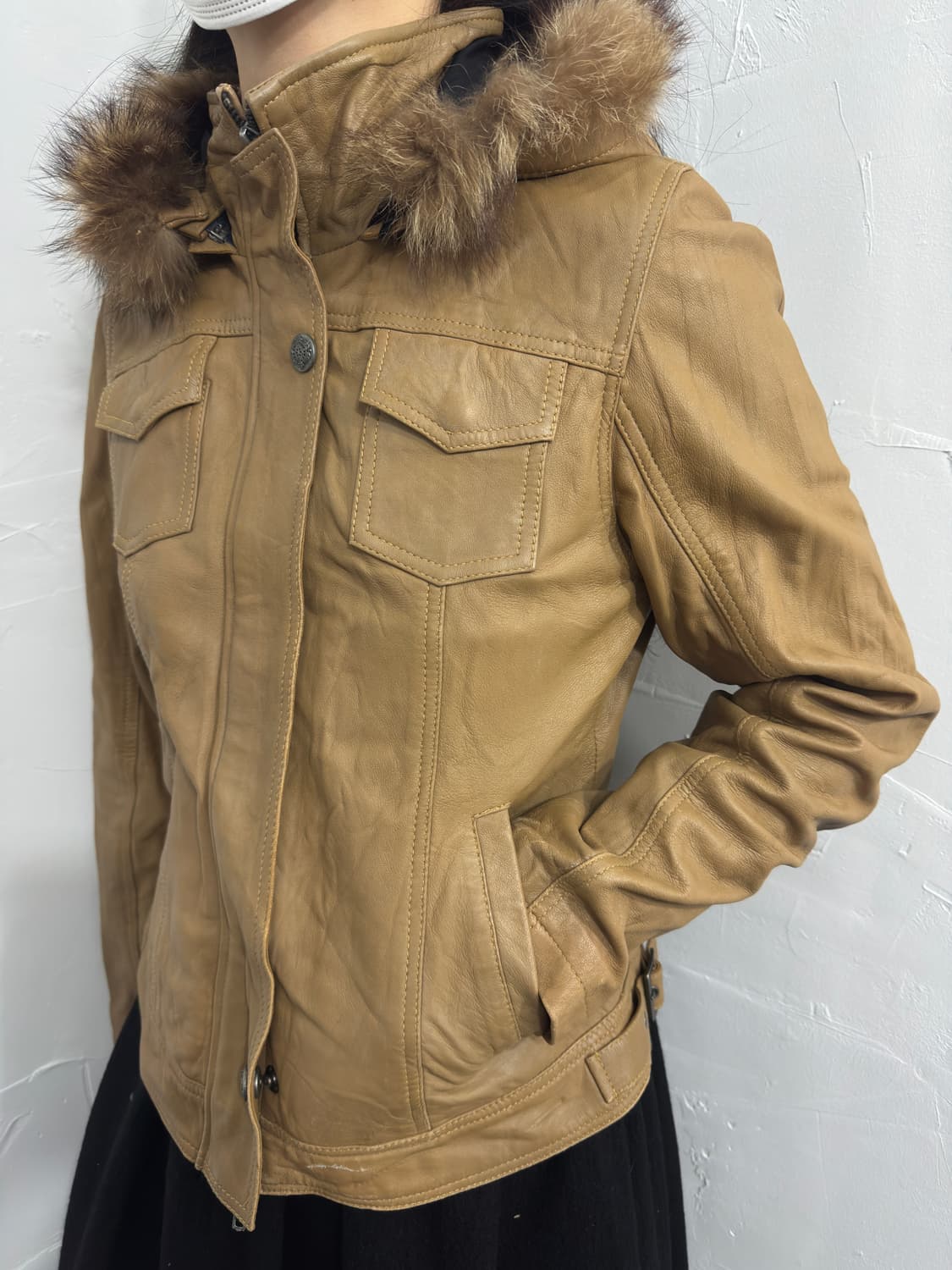 leather fur hood slim twoway jacket 상품이미지3