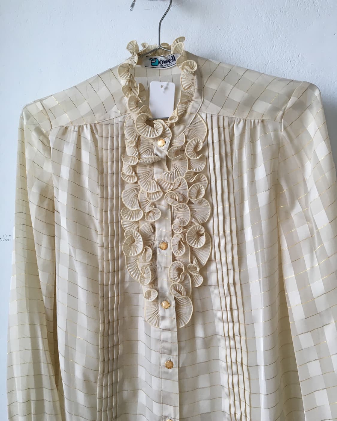 Glitter check pattern point frill blouse 상품이미지5