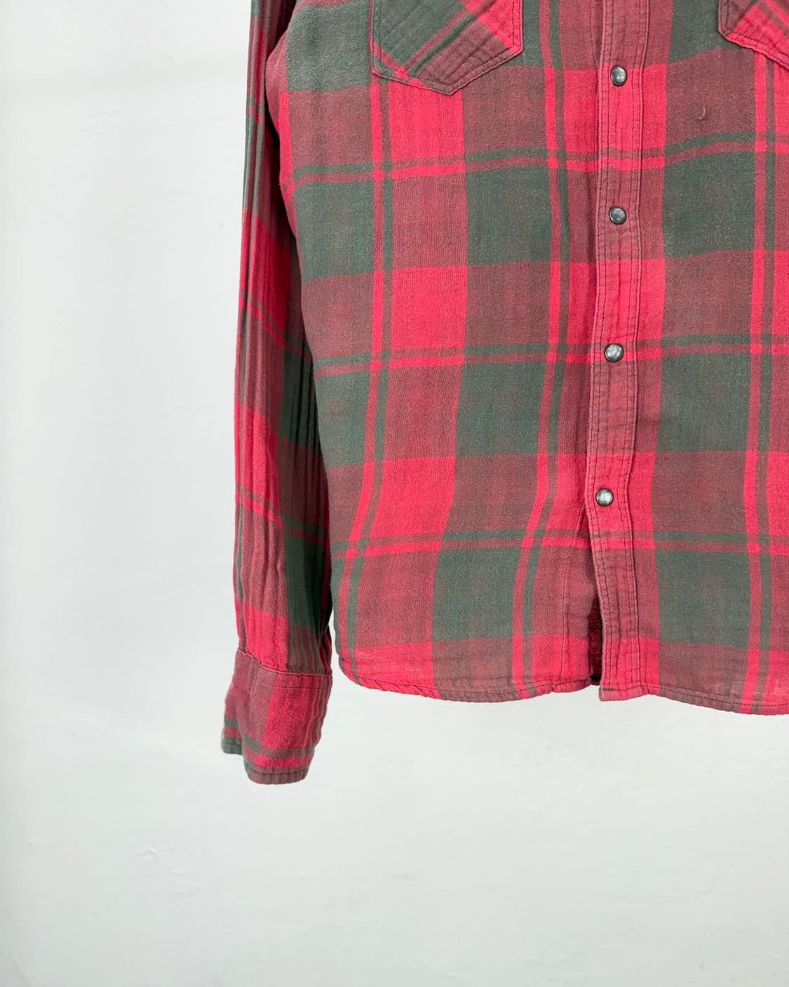 디젤 피그먼트 워시 웨스턴 스냅 체크 코튼 셔츠 상품이미지4