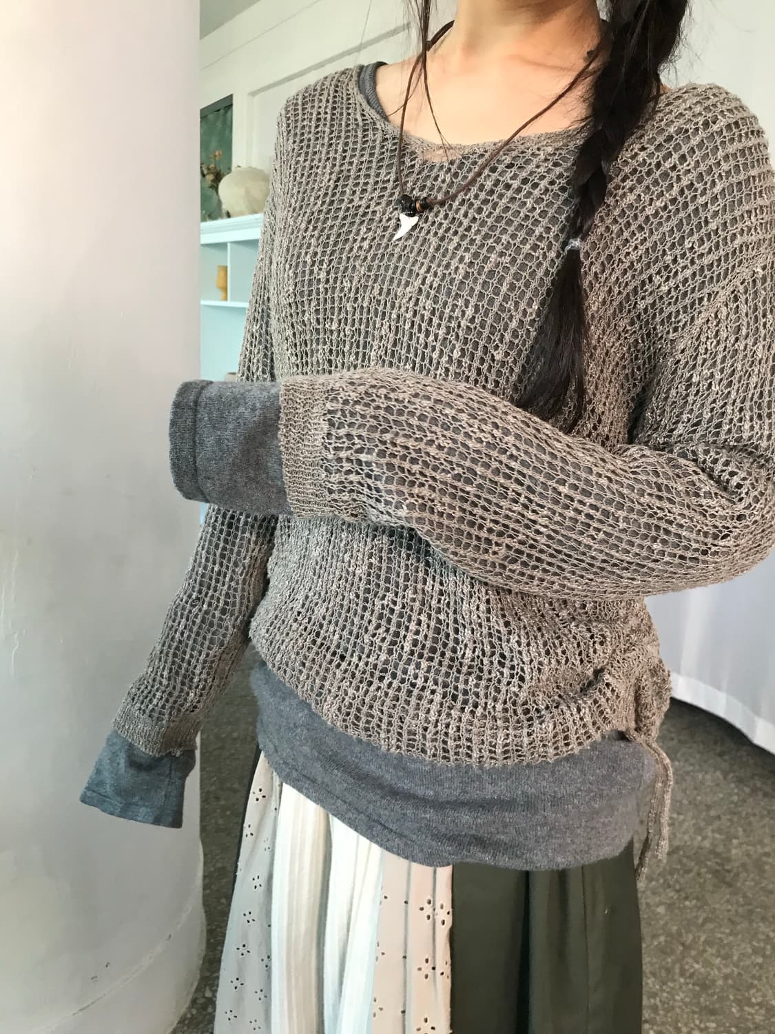 스트링 디테일 레이어링 니트 상품이미지1