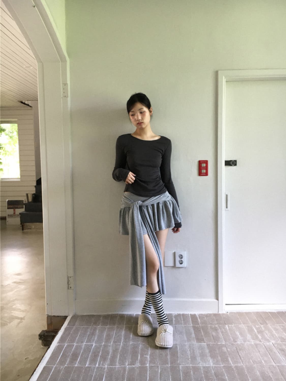 Bold tie skirt (gray) 상품이미지3