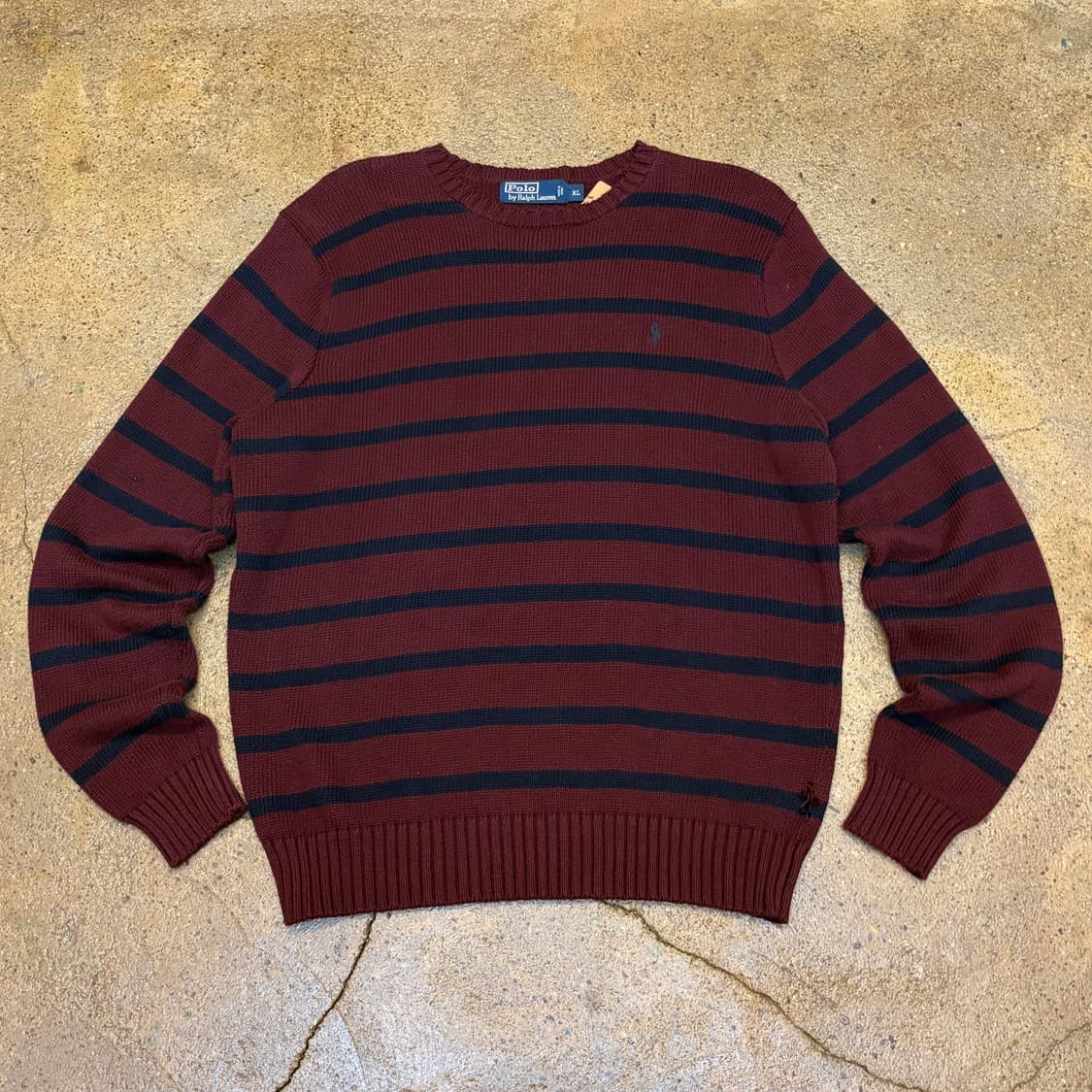 90s USA 빈티지 폴로랄프로렌 스트라이프 단가라 헤비코튼 니트 상품이미지1