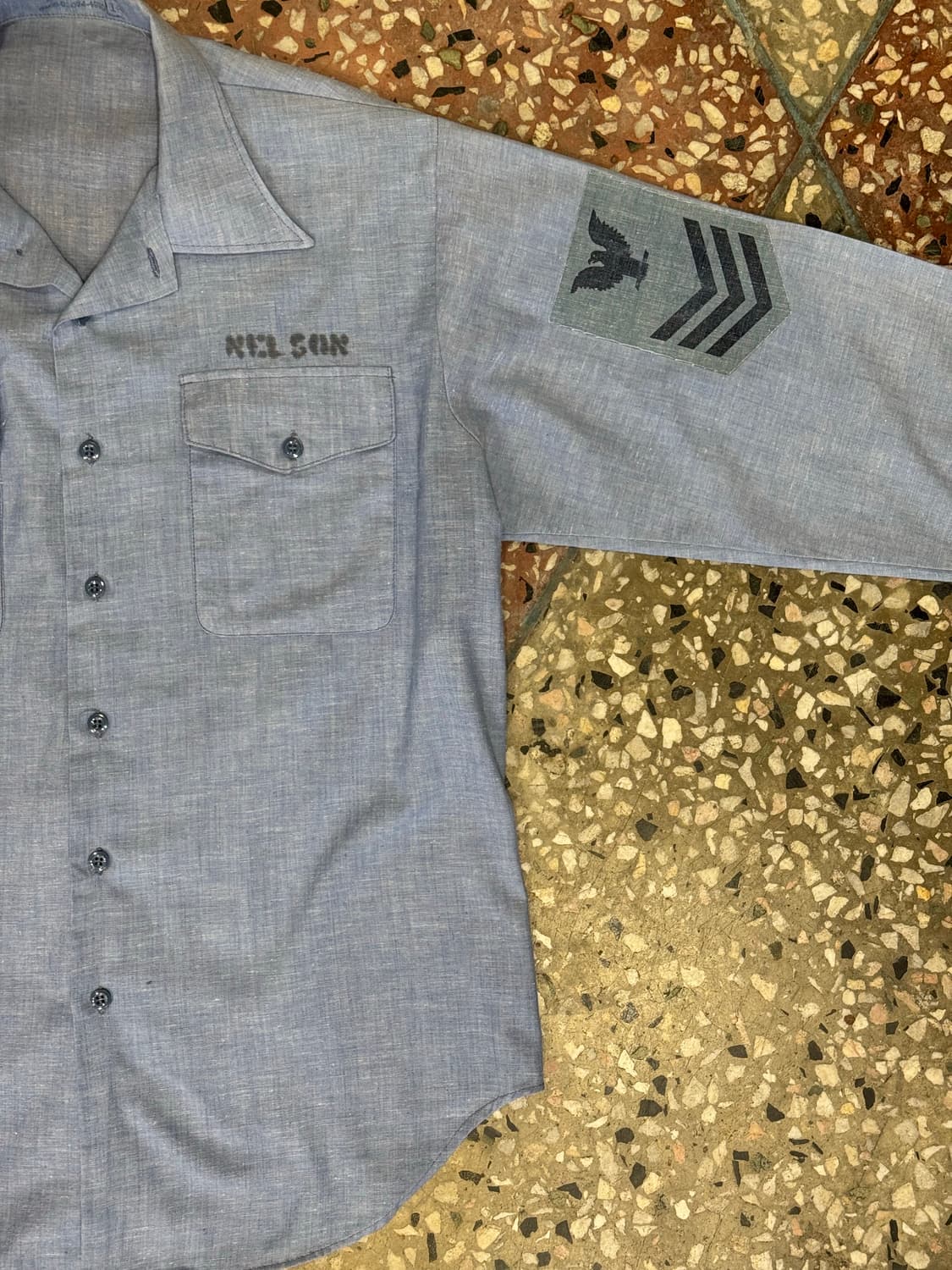 80s U.S. Navy Chambray Shirt (16,XL) 상품이미지4