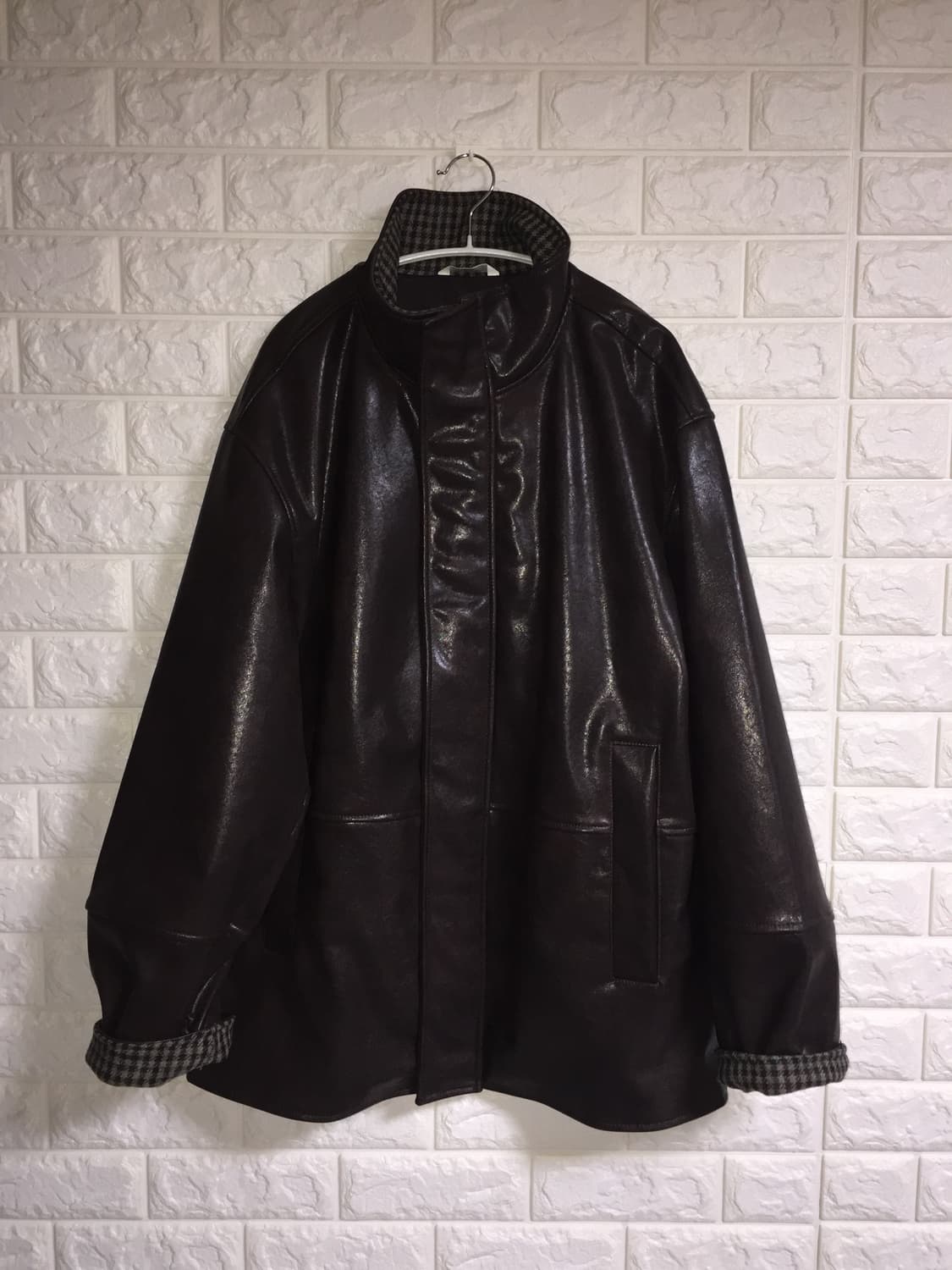 자라 배색 페이크 레더 점퍼 브라운 L 상품이미지1