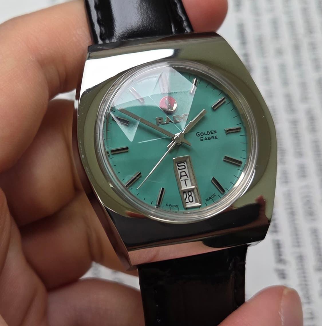 빈티지 라도 골드사브레 컷유리(각유리) 애플민트 데이데이트 오토매틱  상품이미지5