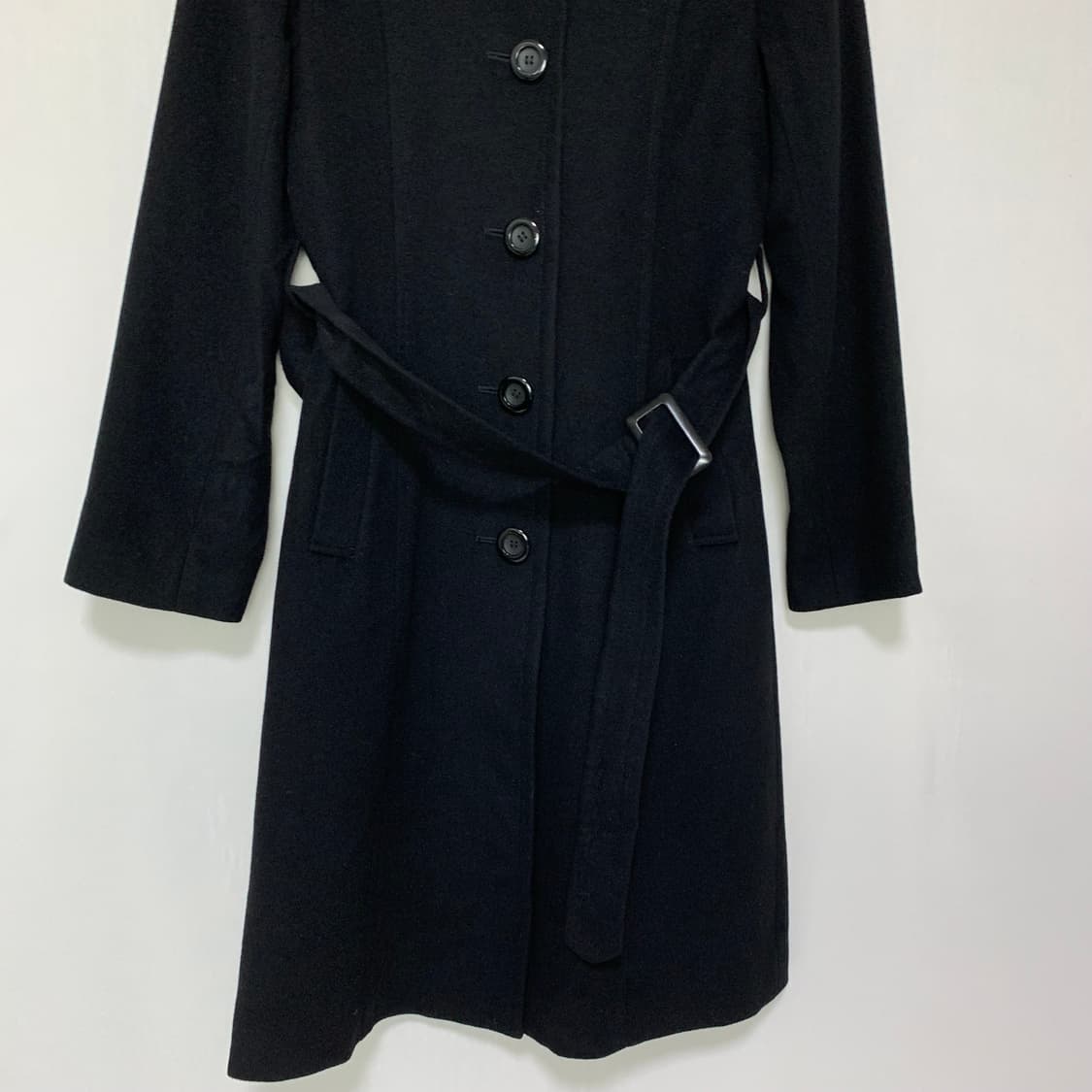 일본 빈티지 하이넥 블랙 벨트 캐시미어 100% 여성 코트 상품이미지3