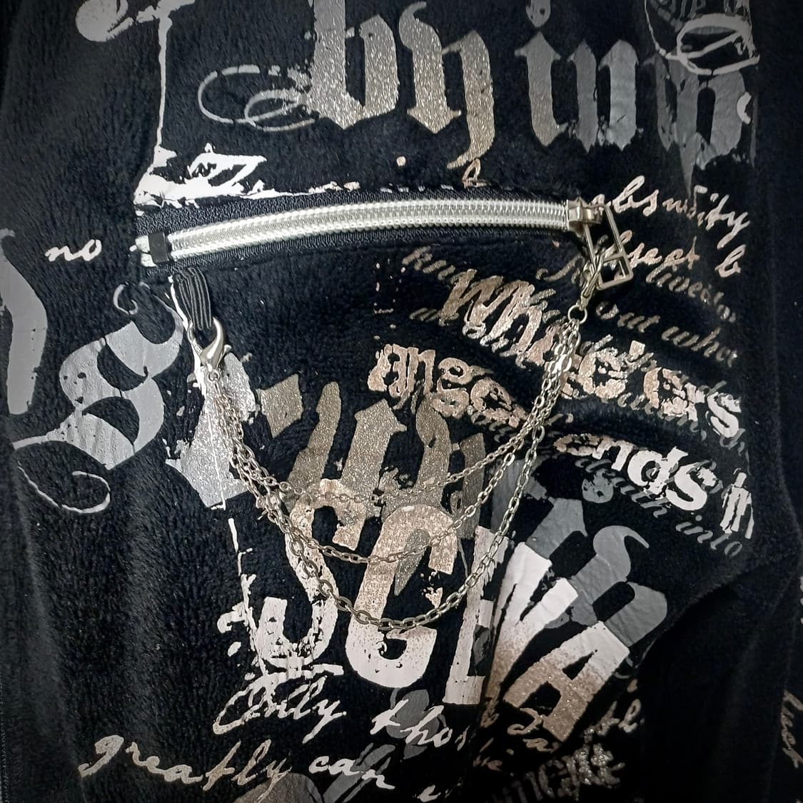 고스펑크 해골 프린팅 벨벳 체인 후드집업 상품이미지3