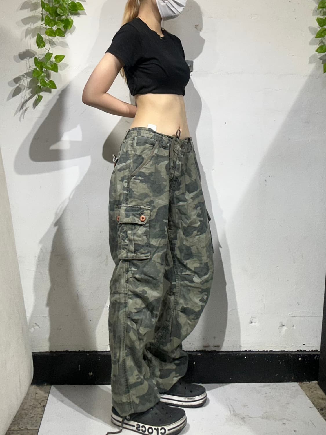 일본 빈티지 카키 와이드 카모 밀리터리 카고 팬츠 L  상품이미지1