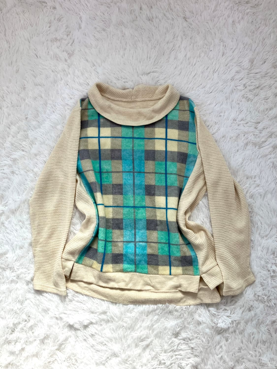 일본빈티지 민트 체크 패턴 니트 풀오버 상품이미지5