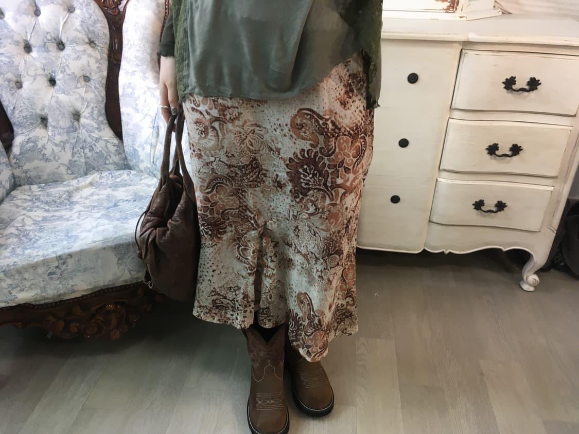 oriental brown pattern frill long skirt 상품이미지1