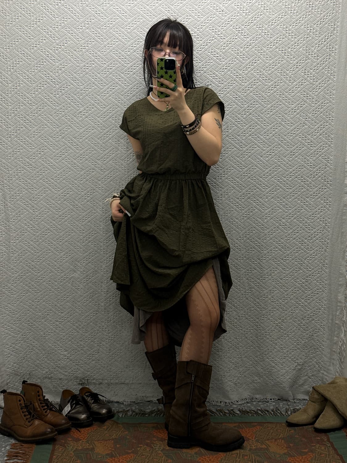 빈티지 페미닌 말차카키 셔링 핀턱 슬리브리스 롱원피스 K0046 상품이미지1