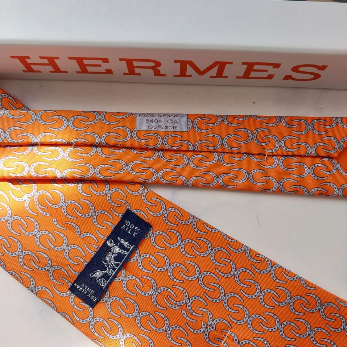 에르메스 오렌지 말발굽 자카드 넥타이 9.3cm A+등급 K2537 상품이미지9