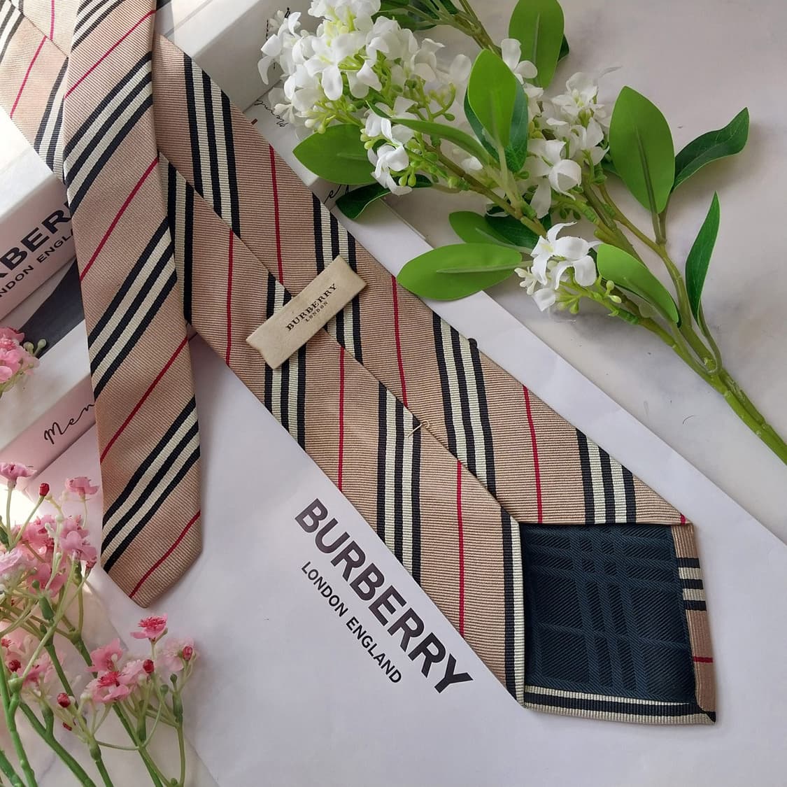 버버리 실크 베이지&브라운 스트라이프 넥타이 8.9cm A등급 K1851 상품이미지5
