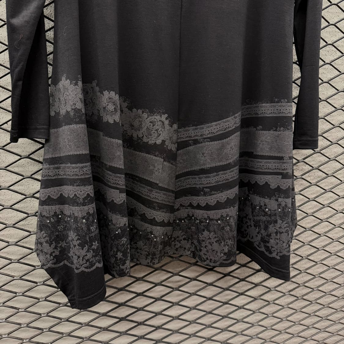 JPN VINTAGE 언밸런스 레이스 패턴 프린팅 미니 원피스 블랙 상품이미지5