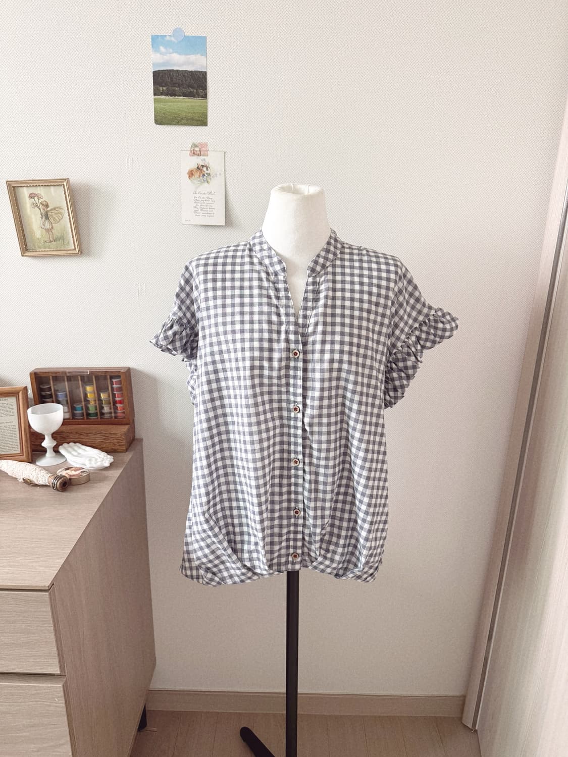 체크 프릴 블라우스 상품이미지1