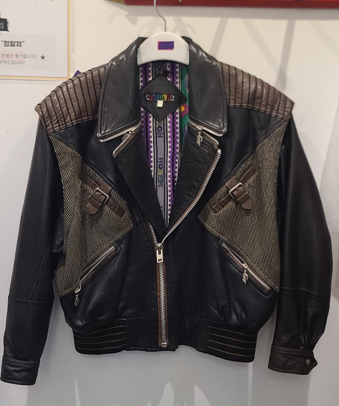 ROBER 블랙&브라운 가죽 배색 자켓 상품이미지1