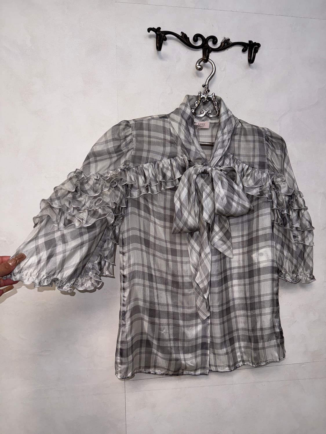 Dice Kayek silk frill ribbon check bl 상품이미지5