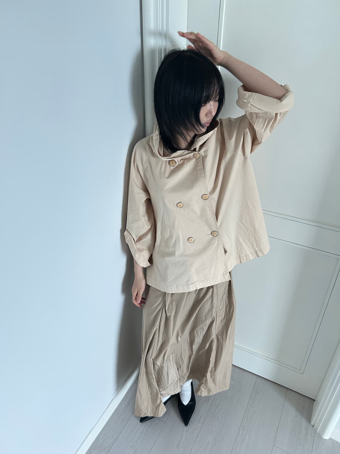 Twin Button Hooded Beige Jacket/빈티지 자켓 상품이미지1