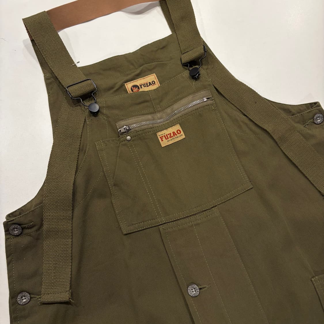 [2XL] FUZAO 더블니 올리브 그린 작업 오버롤 D627 상품이미지3