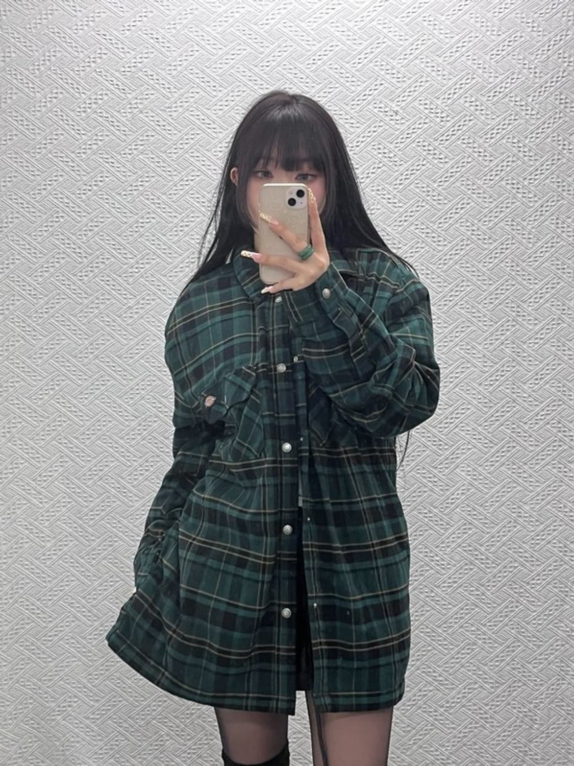 디키즈 빈티지 오버핏 딥그린 타탄체크 양털 자켓 L C09708 상품이미지2