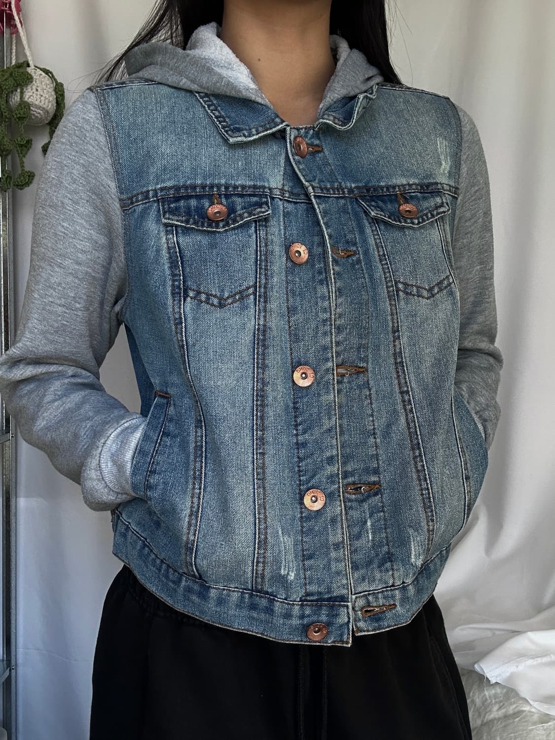 빈티지 후드 레이어드 데님자켓 상품이미지3