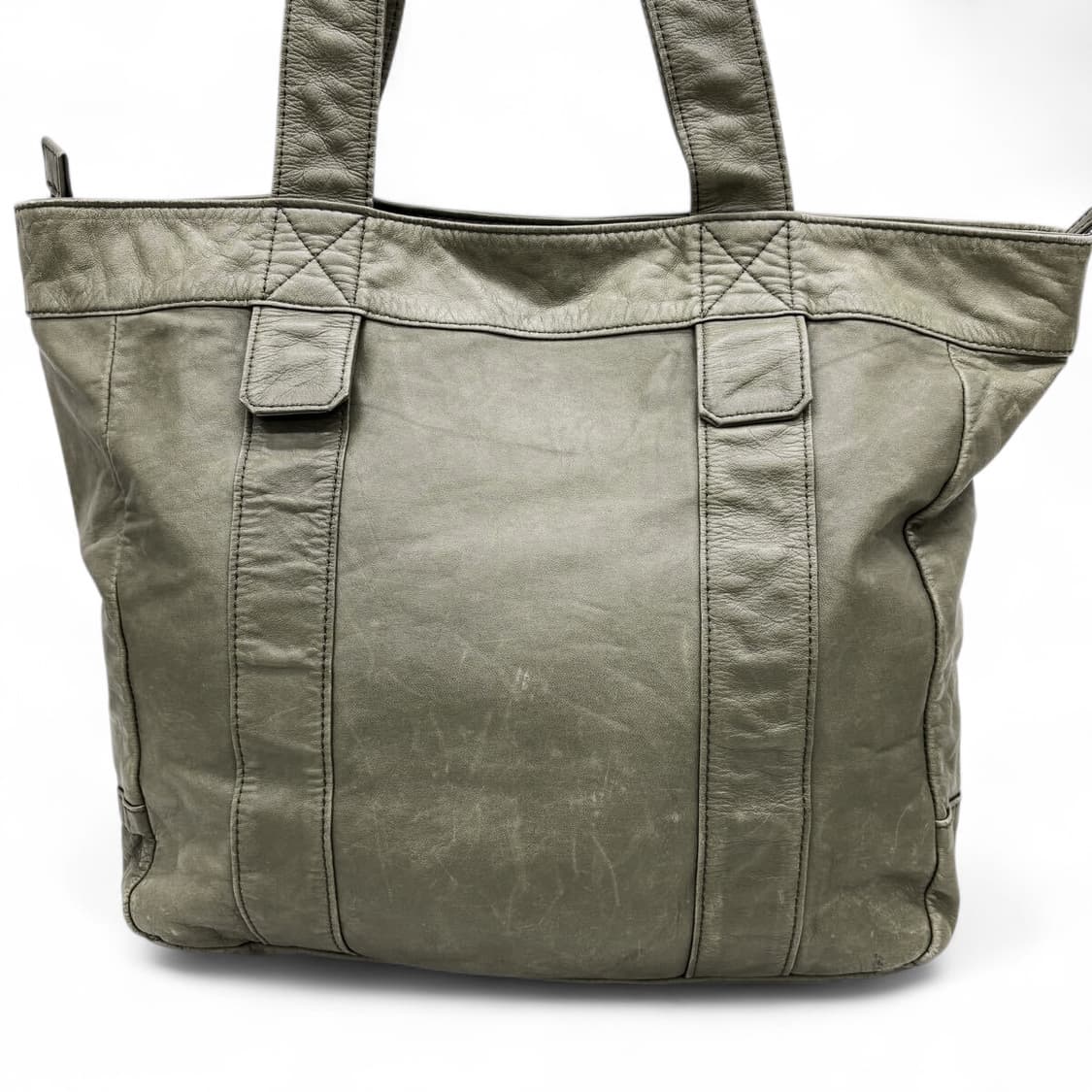 요지 야마모토 와이즈 송아지 가죽 토트백 카키 상품이미지4