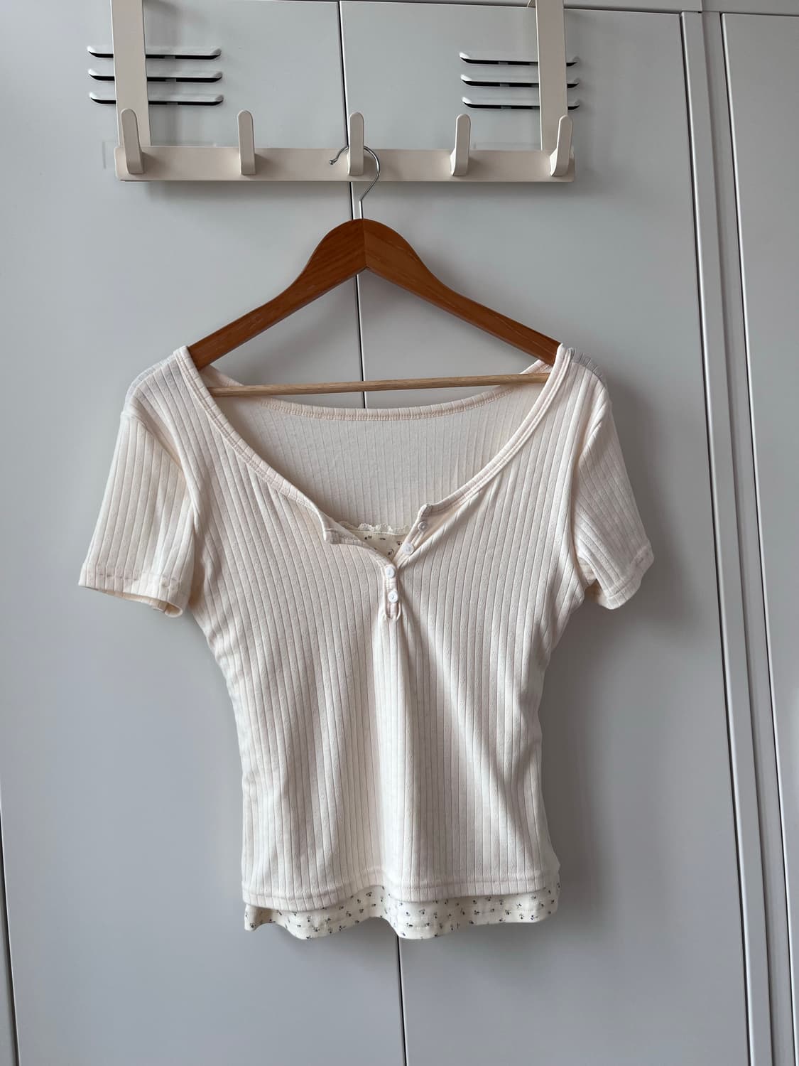 Vintage 잔꽃 레이어드 골지 반팔티 상품이미지5