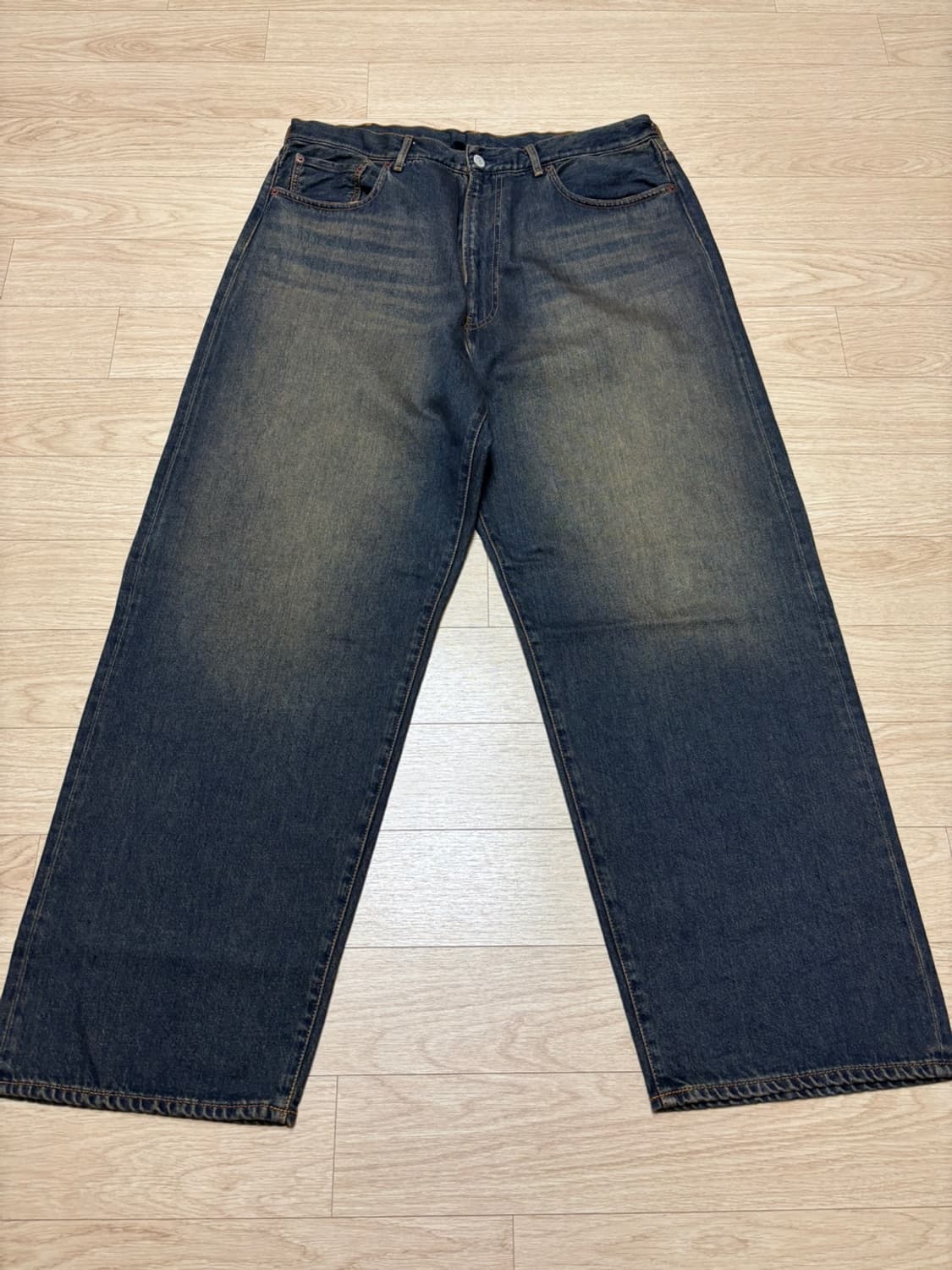 Beams 빔즈 와이드 데님 더스트 인디고 녹워싱 XL 상품이미지1