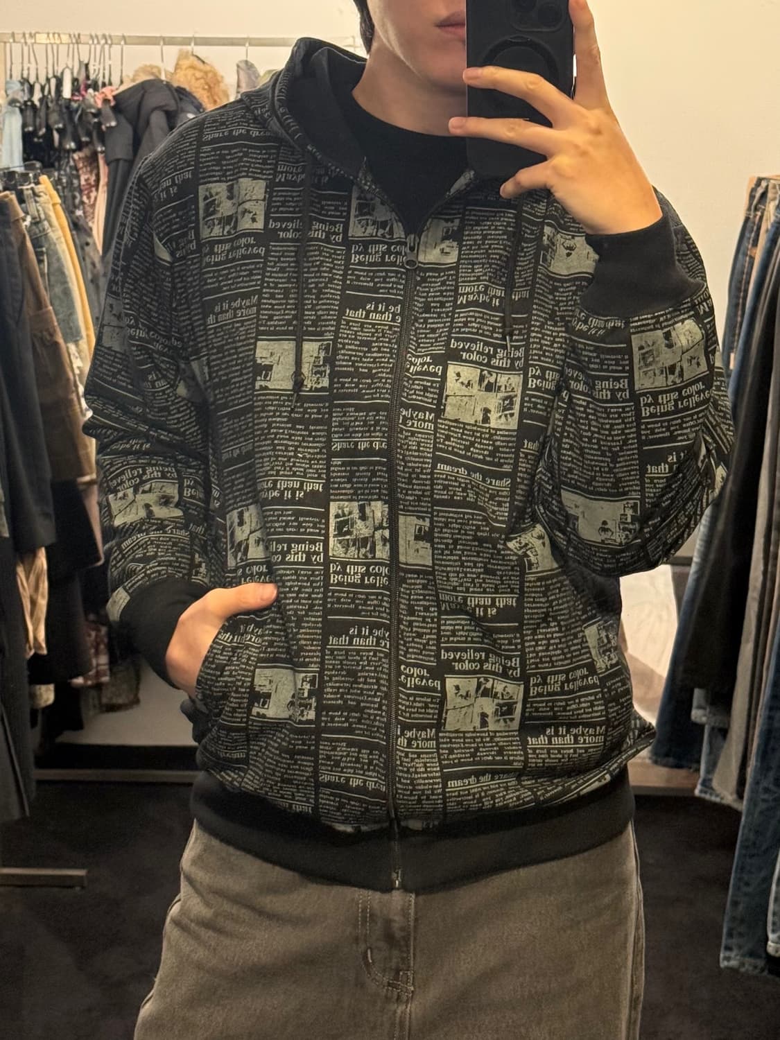 BoSSy hill 고스 펑크 로리 일본 사진 프린팅 블랙 후드 집업 L 상품이미지1