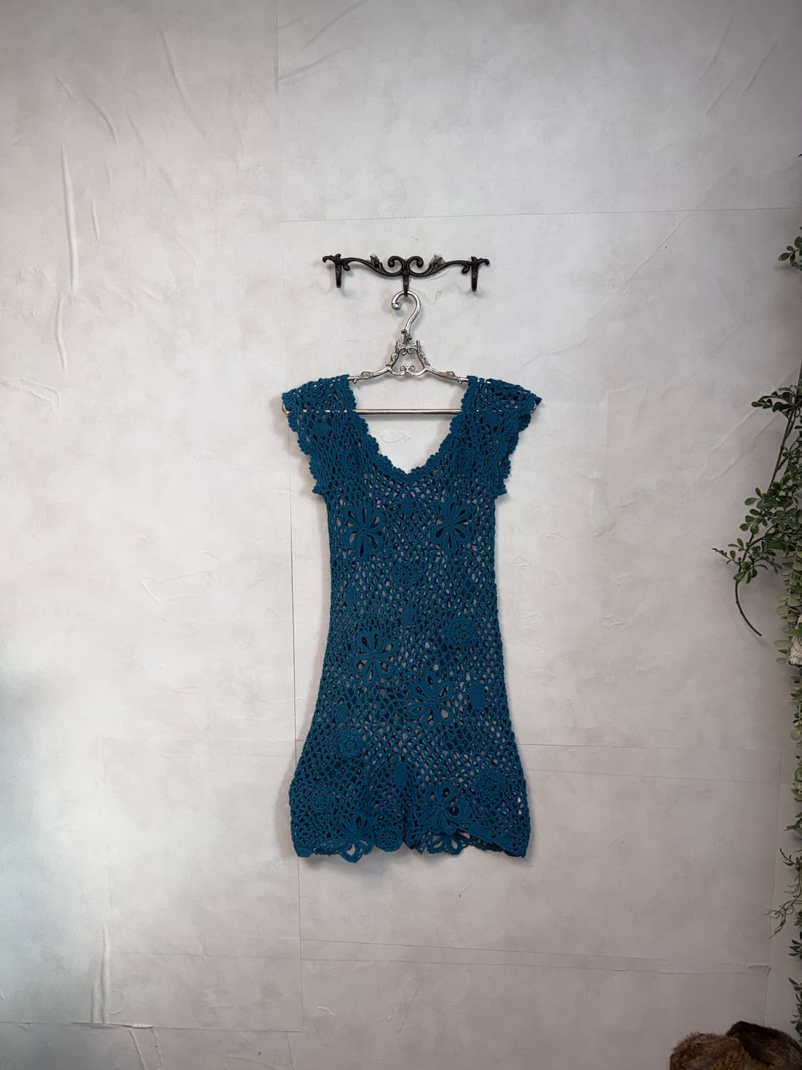 Turquoise sheer floral crochet ops  상품이미지3