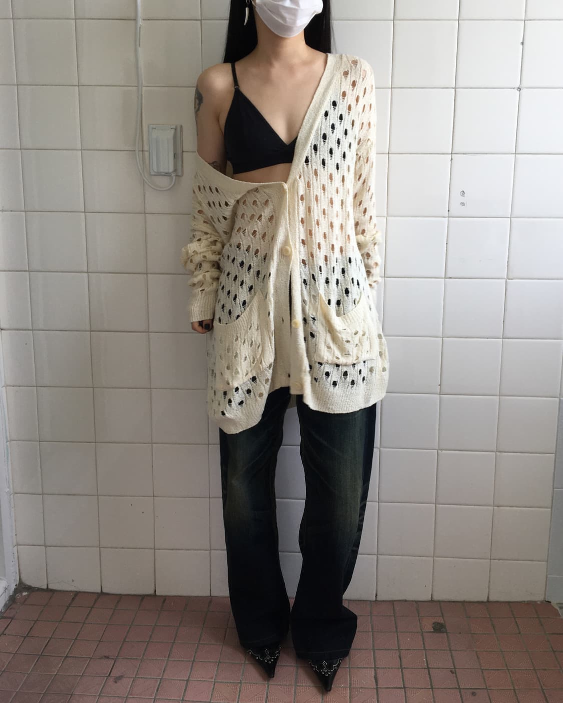 Punching pattern knit cardigan 상품이미지5