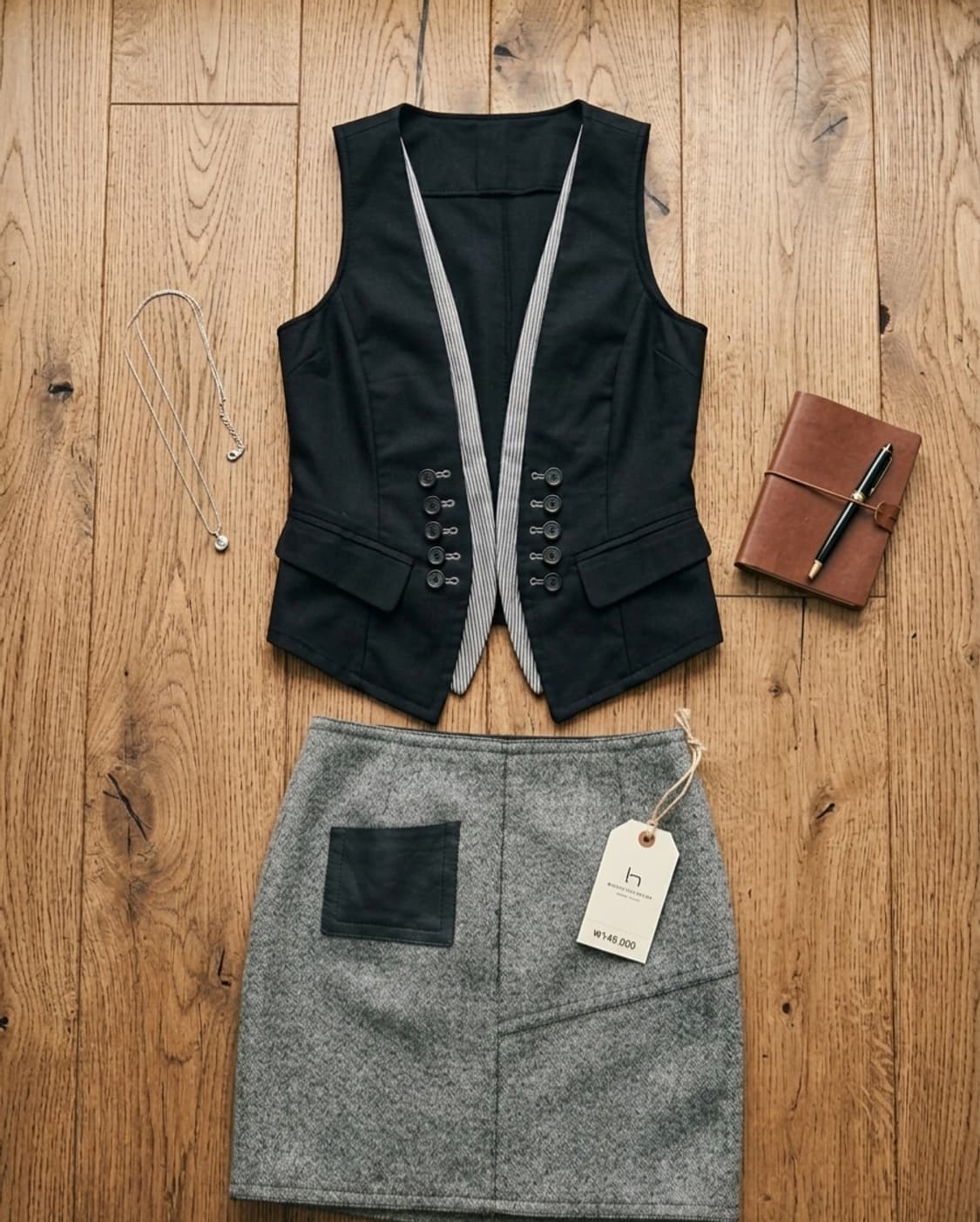 레이어드 필수템! 세련된 스트라이프 배색 블랙 베스트 상품이미지1