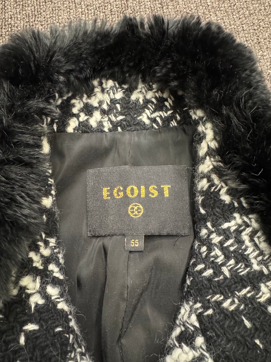 55)에고이스트 빈티지 체크패턴 트위드 퍼 코트 상품이미지4