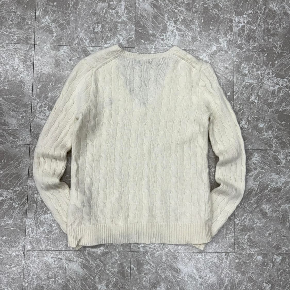 폴로 랄프로렌 핀터깔 아이보리 울 캐시미어 브이넥 걸즈 니트(M) 상품이미지4