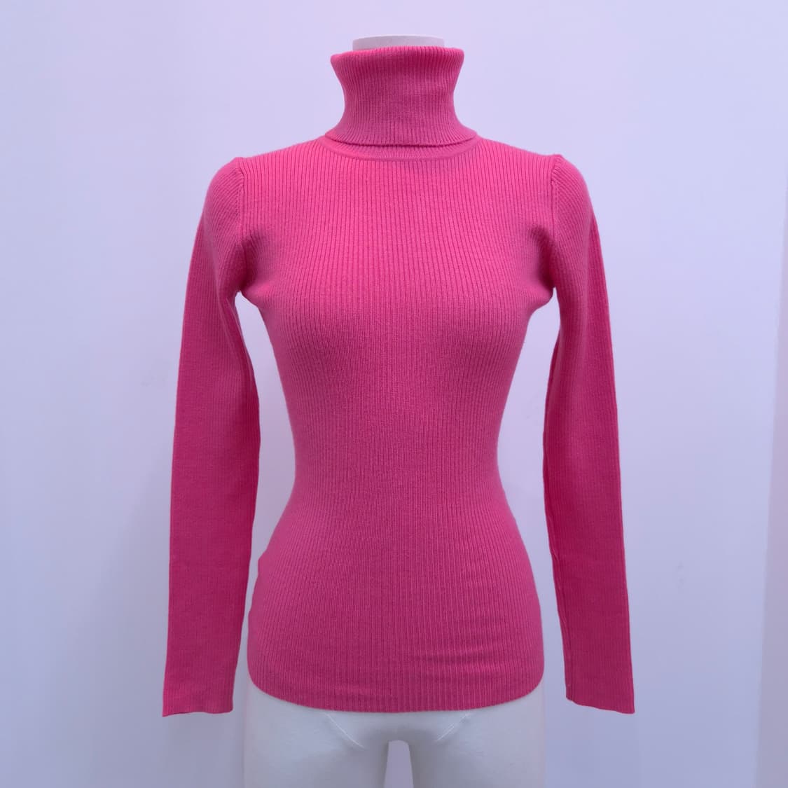 핑크 슬림핏 골지 터틀넥 니트 울혼방 상품이미지1