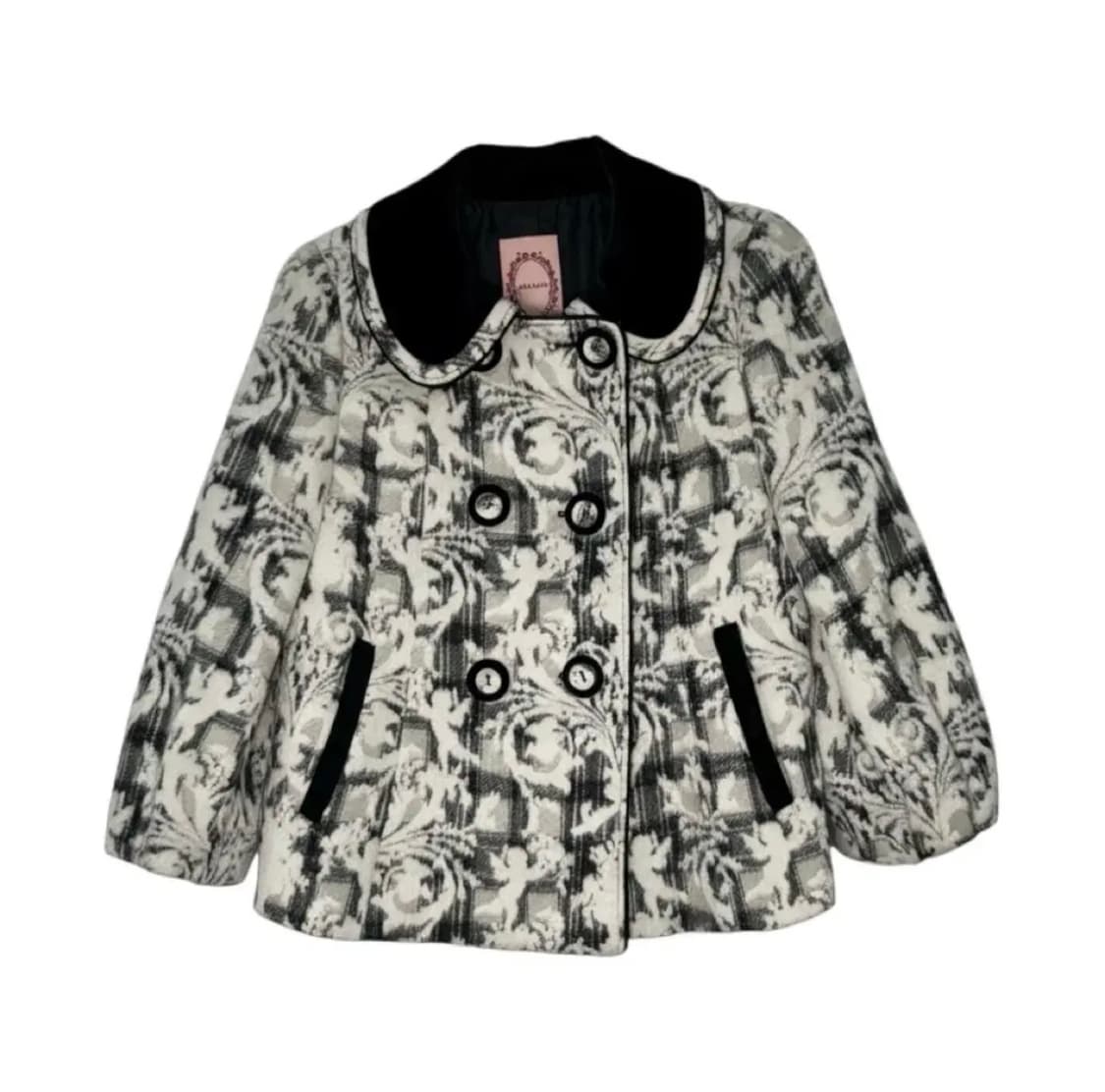 샤틴 페 블랙 화이트 플로럴 더블버튼 크롭 자켓 OS(빈티지)  상품이미지2