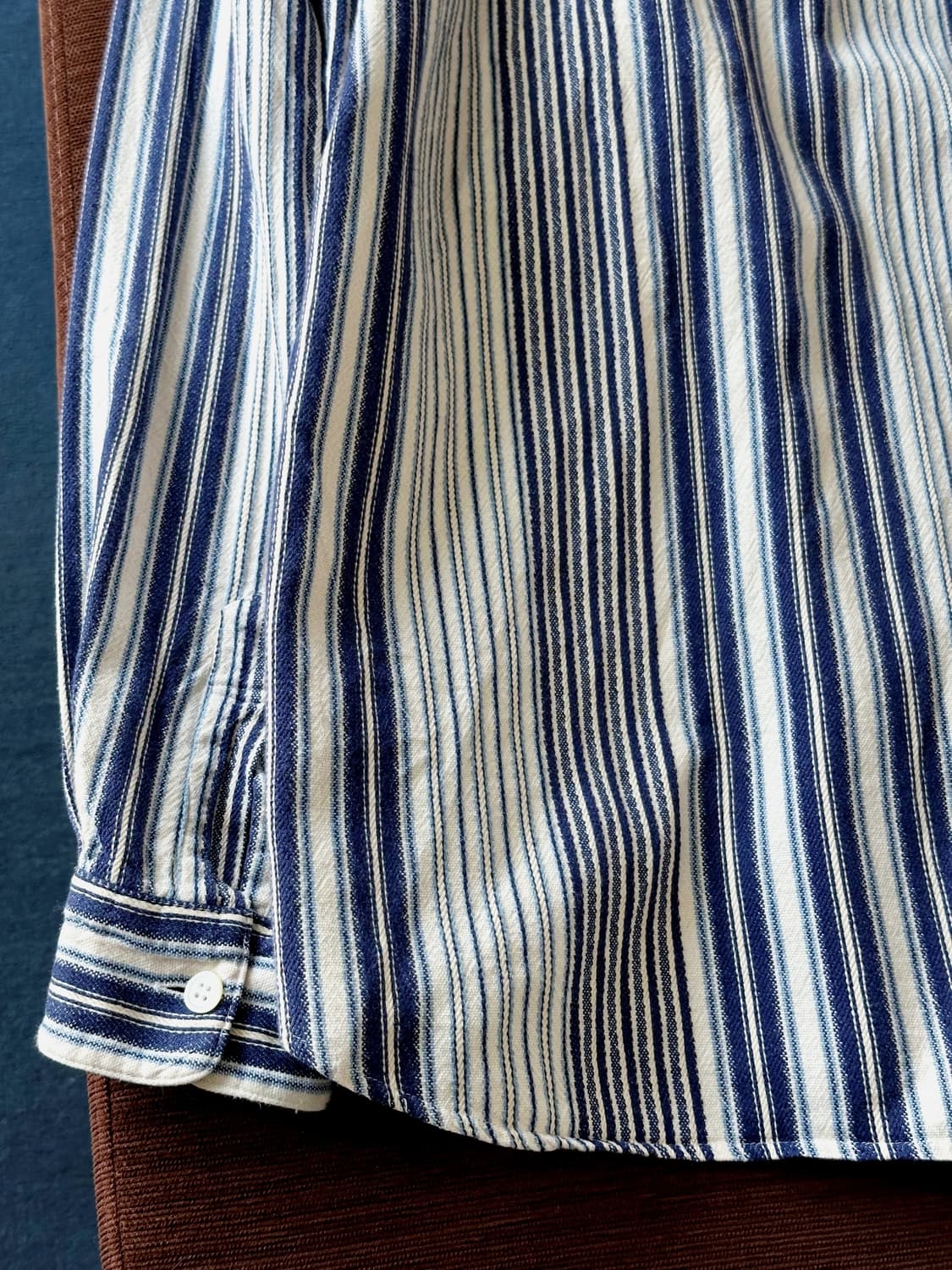 Cotton woven stripe open collar shirt 상품이미지9