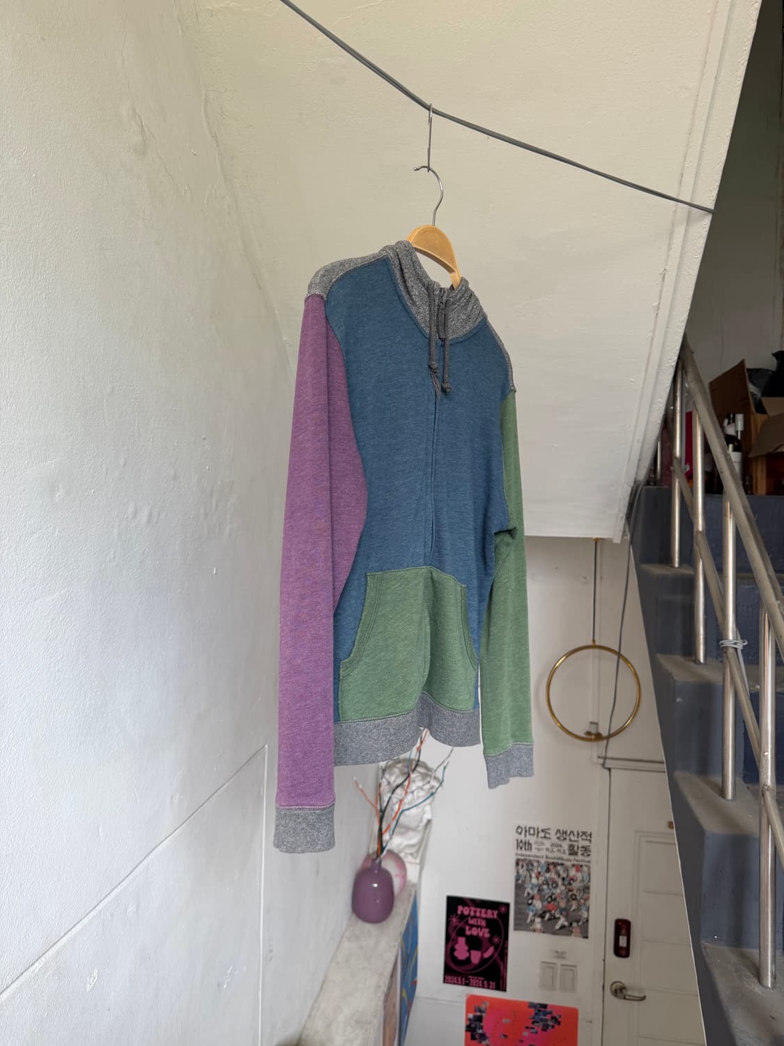 코튼 100% 빈티지 배색 후드집업 상품이미지4