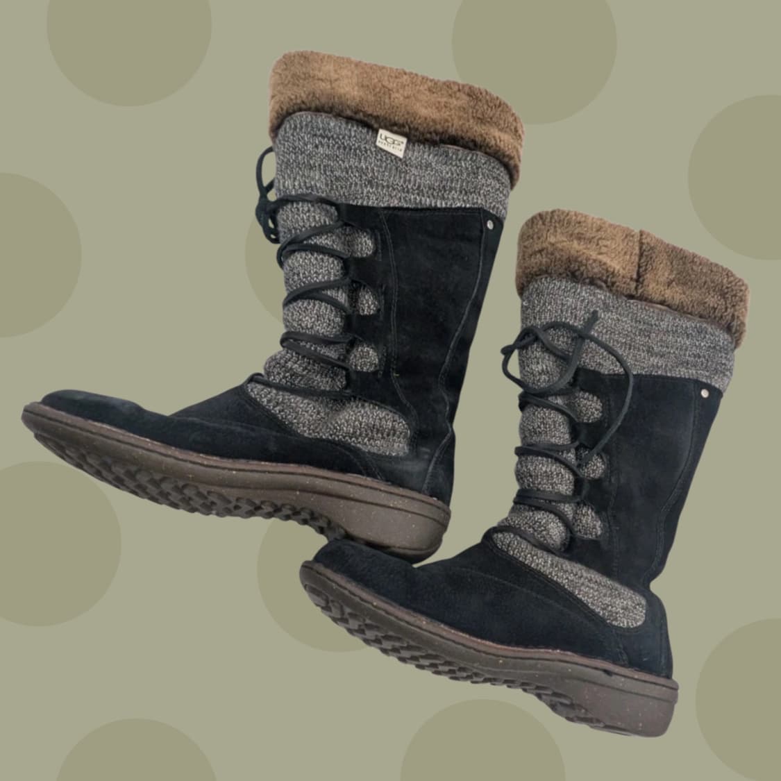 빈티지 어그 레이어드 스웨이드 니트 부츠 블랙&브라운퍼 상품이미지2