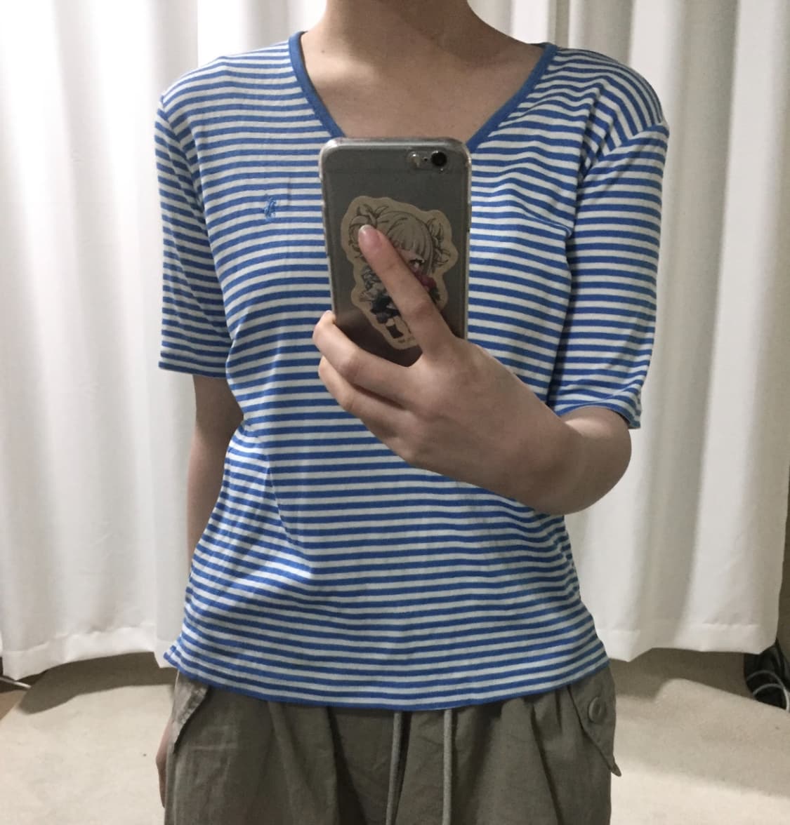 폴로 랄프로렌 하늘 스카이블루 스트라이프 단가라 브이넥 반팔 티 상품이미지1