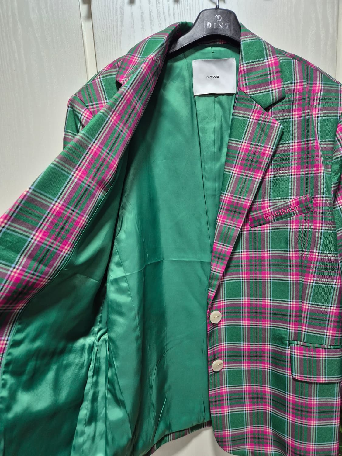 (새상품)DINT 딘트 그린 핑크 체크 자켓 상품이미지7